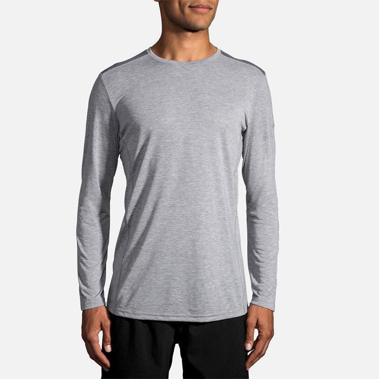 Brooks Distance Men's Long Sleeve Running Shirt - Grey (09168-VZPW)